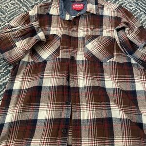 White and brown flannel shirt